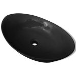 Vidaxl lavabo ovale en cramique noir avec trop plein 59 x 38, 5 cm