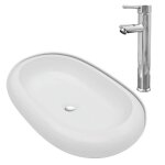 Vidaxl lavabo de salle de bain avec mitigeur c�ramique ovale blanc