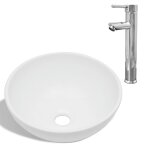 Vidaxl lavabo de salle de bain avec mitigeur c�ramique rond blanc