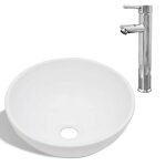 Vidaxl lavabo de salle de bain avec mitigeur c�ramique rond blanc