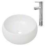 Vidaxl lavabo de salle de bain avec mitigeur cramique rond blanc