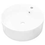 Vidaxl lavabo � trou de trop - plein / robinet c�ramique blanc rond