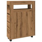 Vidaxl meuble �troit de salle de bain � roulettes ch�ne artisanal