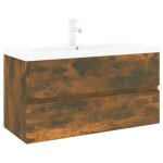 Vidaxl meuble lavabo avec bassin intgr chne fum bois d'ingnierie