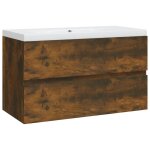 Vidaxl meuble lavabo avec bassin intgr chne fum bois d'ingnierie