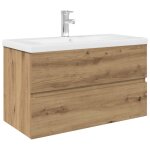 Vidaxl meuble lavabo avec bassin et robinet intgrs chne artisanal