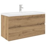 Vidaxl meuble lavabo avec bassin et robinet intgrs chne artisanal