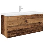Vidaxl meuble lavabo avec bassin et robinet intgrs vieux bois