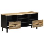 Vidaxl meuble tv noir 100x33, 5x46 cm bois massif manguier brut Vidaxl meuble tv noir 100x33, 5x46 cm bois massif manguier brut
