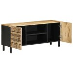 Vidaxl meuble tv noir 105x33, 5x46 cm bois massif manguier brut