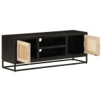 Vidaxl meuble tv noir 110x30x40 cm bois massif de manguier et fer