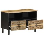 Vidaxl meuble tv noir 70x33, 5x46 cm bois massif manguier brut