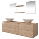 Vidaxl mobilier de salle de bain avec lavabo 7 pcs beige