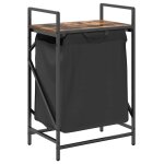Vidaxl panier � linge 1 compartiment avec �tag�re en ch�ne fum�
