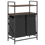 Vidaxl panier � linge � 2 compartiments avec �tag�res ch�ne brun
