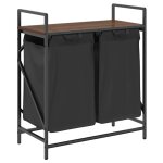 Vidaxl panier � linge � 2 compartiments avec �tag�re ch�ne brun