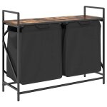 Vidaxl panier � linge � 2 compartiments avec �tag�re ch�ne fum�