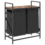 Vidaxl panier � linge � 2 compartiments avec �tag�re ch�ne fum�