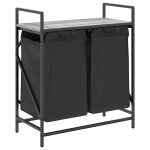 Vidaxl panier � linge 2 compartiments avec �tag�re gris sonoma