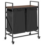 Vidaxl panier � linge � 2 compartiments avec roulettes ch�ne brun
