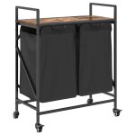 Vidaxl panier � linge � 2 compartiments avec roulettes ch�ne fum�