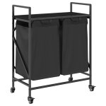 Vidaxl panier � linge � 2 compartiments avec roulettes en ch�ne noir