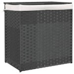 Vidaxl panier � linge avec 2 sections gris 53x35x57 cm r�sine tress�e