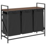 Vidaxl panier � linge � 3 compartiments avec �tag�re ch�ne brun