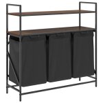 Vidaxl panier � linge � 3 compartiments avec �tag�res ch�ne brun