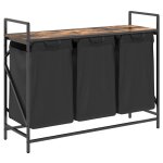 Vidaxl panier � linge � 3 compartiments avec �tag�re ch�ne fum�