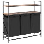 Vidaxl panier � linge � 3 compartiments avec �tag�res ch�ne fum�