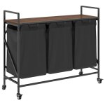 Vidaxl panier � linge � 3 compartiments avec roulettes ch�ne brun