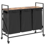 Vidaxl panier � linge � 3 compartiments avec roulettes ch�ne fum�
