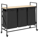 Vidaxl panier � linge � 3 compartiments avec roulettes ch�ne sonoma