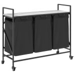 Vidaxl panier � linge � 3 compartiments avec roulettes gris sonoma