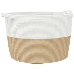 Vidaxl panier  linge beige et blanc 60x36 cm coton