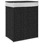 Vidaxl panier � linge avec couvercle noir 46x33x60 cm r�sine tress�e