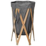 Vidaxl panier � linge pliable gris bois et tissu