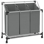 Vidaxl panier � linge � roulettes 3 compartiments gris