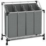 Vidaxl panier � linge � roulettes 4 compartiments gris