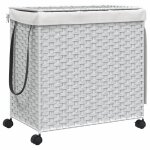 Vidaxl panier � linge avec roulettes blanc 60x35x60, 5cm r�sine tress�e