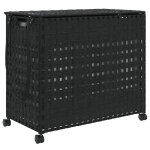 Vidaxl panier � linge avec roulettes noir 66x35x60 cm r�sine tress�e