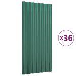 Vidaxl panneaux de toiture 36 pcs acier galvanis vert 80x36 cm