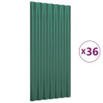 Vidaxl panneaux de toiture 36 pcs acier galvanis� vert 80x36 cm