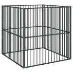 Vidaxl parc pour chien 4 panneaux noir acier galvanis