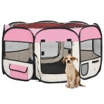 Vidaxl parc pliable pour chien avec sac de transport rose 125x125x61cm