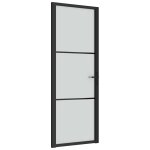 Vidaxl porte intrieure 76x201, 5 cm noir verre mat et aluminium