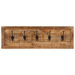 Vidaxl porte - manteau mural avec 5 crochets bois de manguier massif