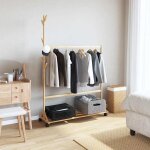 Vidaxl porte - vtements avec crochets et roulettes 100x35x157 cm bambou