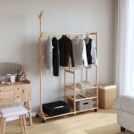 Vidaxl porte - vtements et tagres et roulettes 100x38x175, 5cm bambou